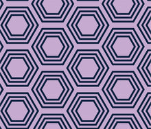 Load image into Gallery viewer, Concentric navy blue hexagons on a purple background.
