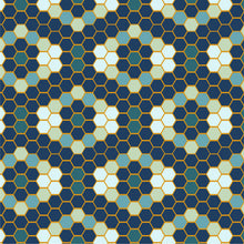 Load image into Gallery viewer, Hexagons colored several shades of green and blue to form an offset repeating pattern.
