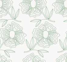 Load image into Gallery viewer, Green lined flowers on a pale gray background.
