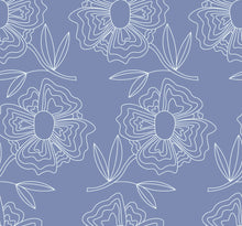 Load image into Gallery viewer, White lined flowers on a cornflower blue background.
