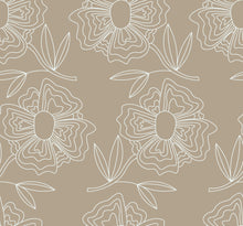 Load image into Gallery viewer, White lined flowers on a taupe background.
