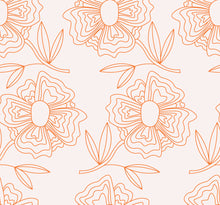 Load image into Gallery viewer, Orange lined flowers on a pale pink background.
