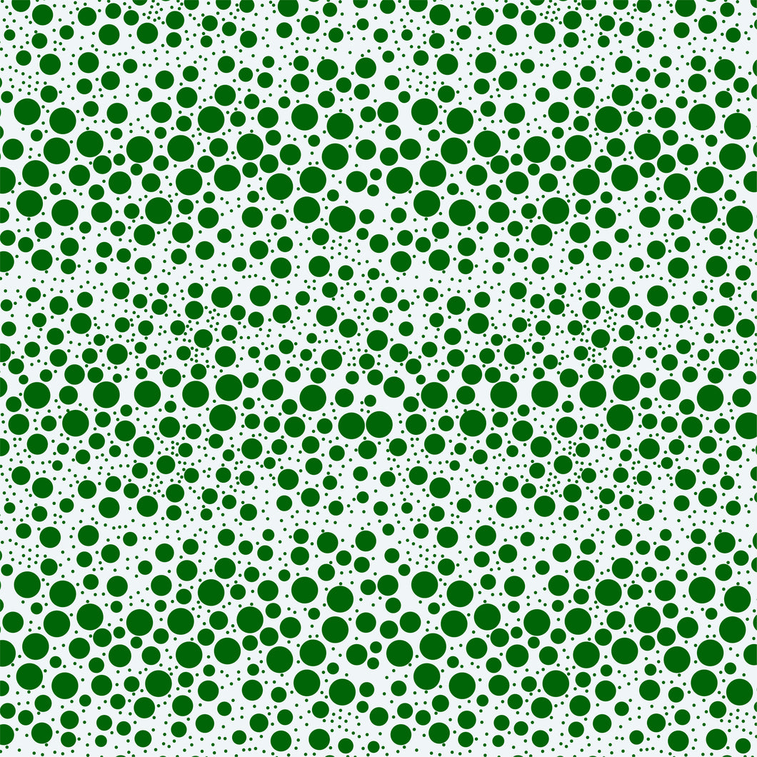 Green dots of various sizes on a pale blue background