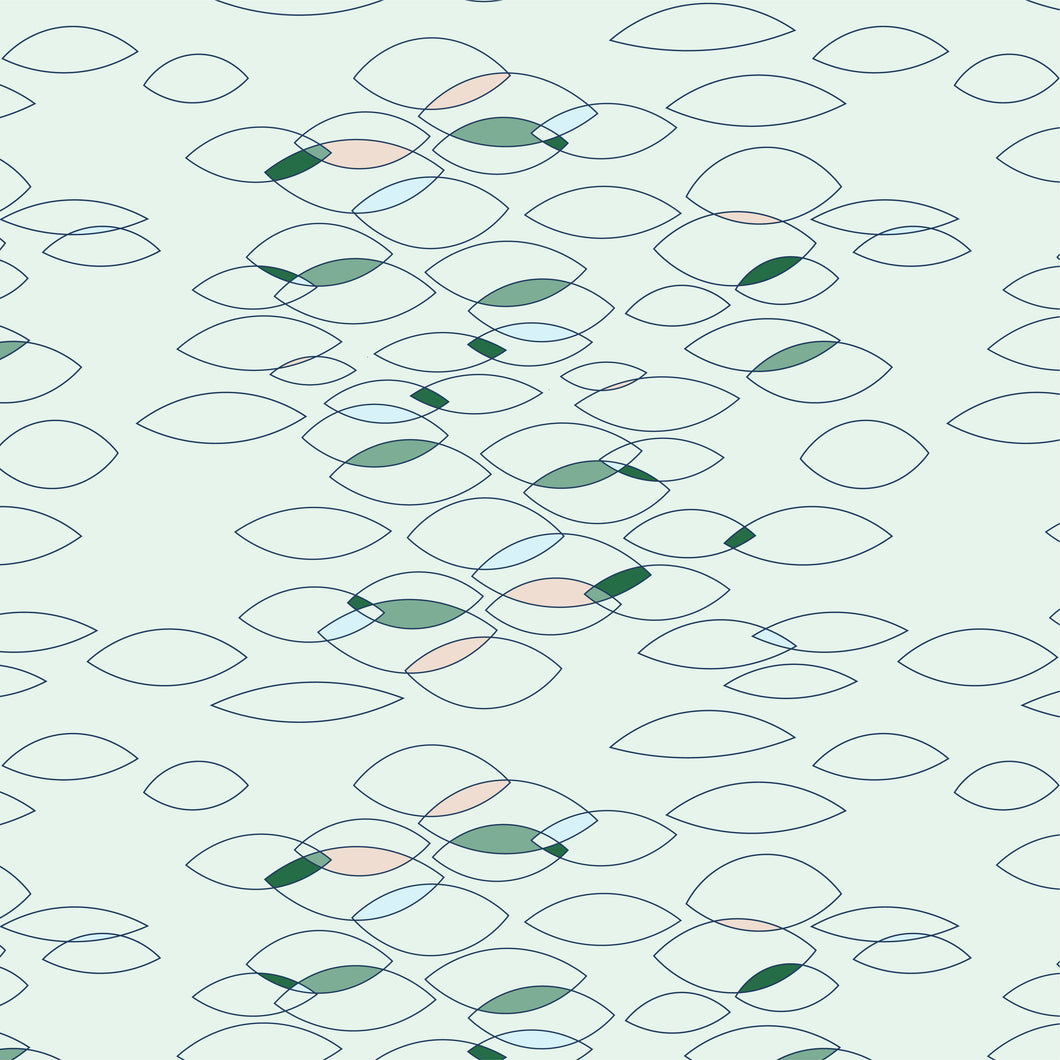 Fish shapes in various sizes on a pale green background