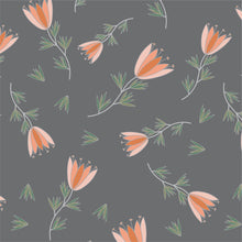Load image into Gallery viewer, Delicate scattered tulips with gradient peach petals on a charcoal gray background.

