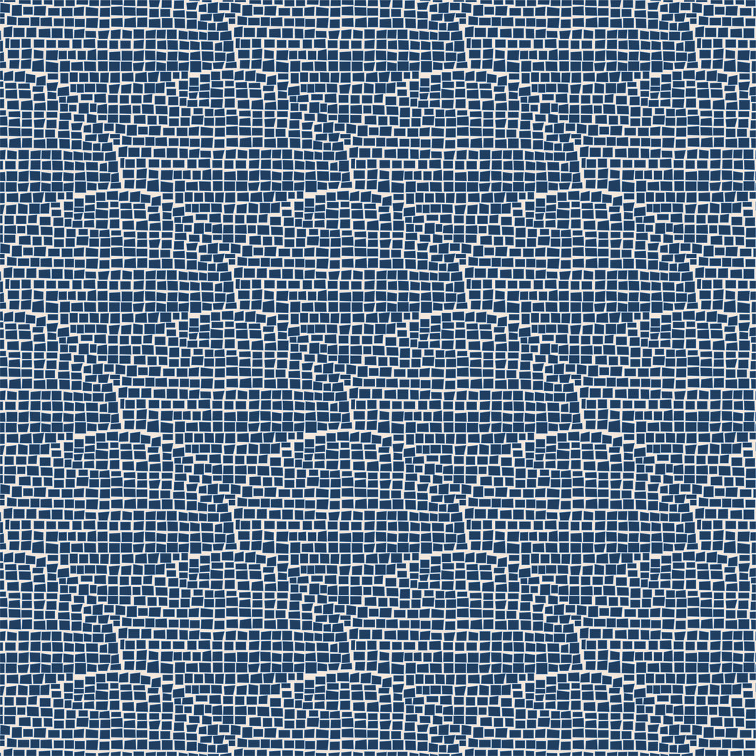 navy blue squares aligned in a repeating scallop pattern
