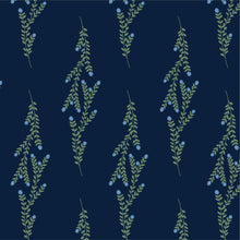 Load image into Gallery viewer, Blue flowered vines on a navy blue background.
