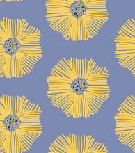 Load image into Gallery viewer, Resembling yellow embroidered flowers on a blue background.
