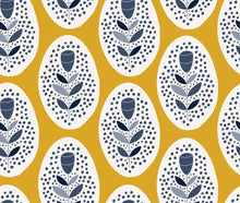 Load image into Gallery viewer, Blue tulips and dots on a yellow background.
